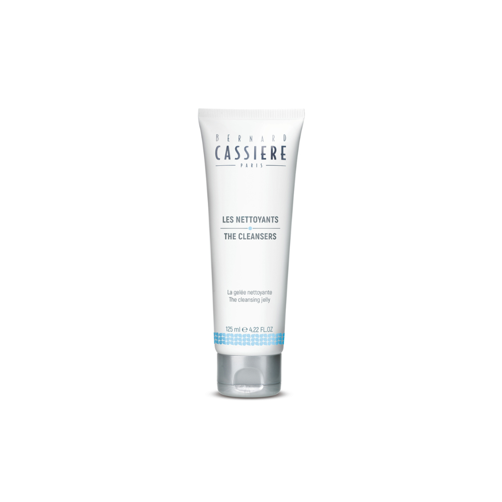 Squeeze tube of Bernard Cassieres the cleansing jelly on a plain white background. 